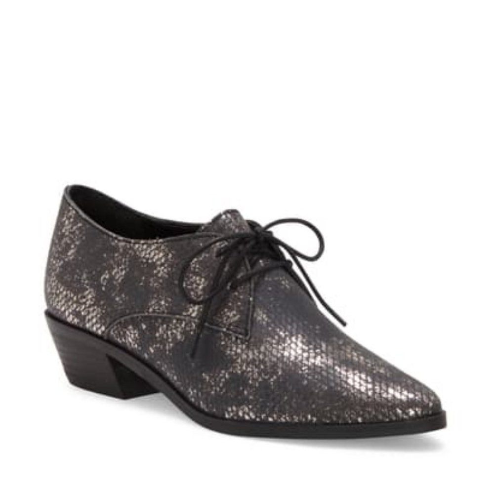 Lucky Brand Women's LK-ERREKA Leather Oxford,  Pewter/Black Metallic Scales 8